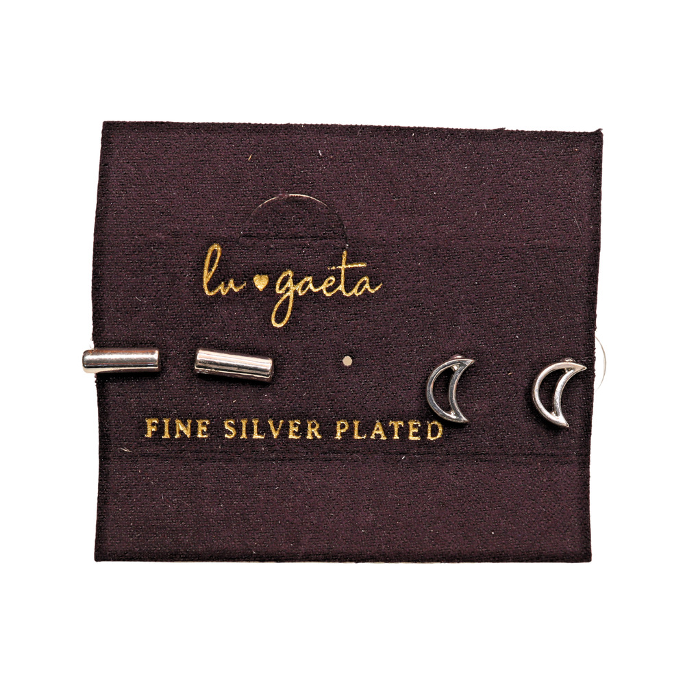 Lu Gaeta Lot 2 Pairs Silver Plated Womens Stud Earrings On Card Post Back
